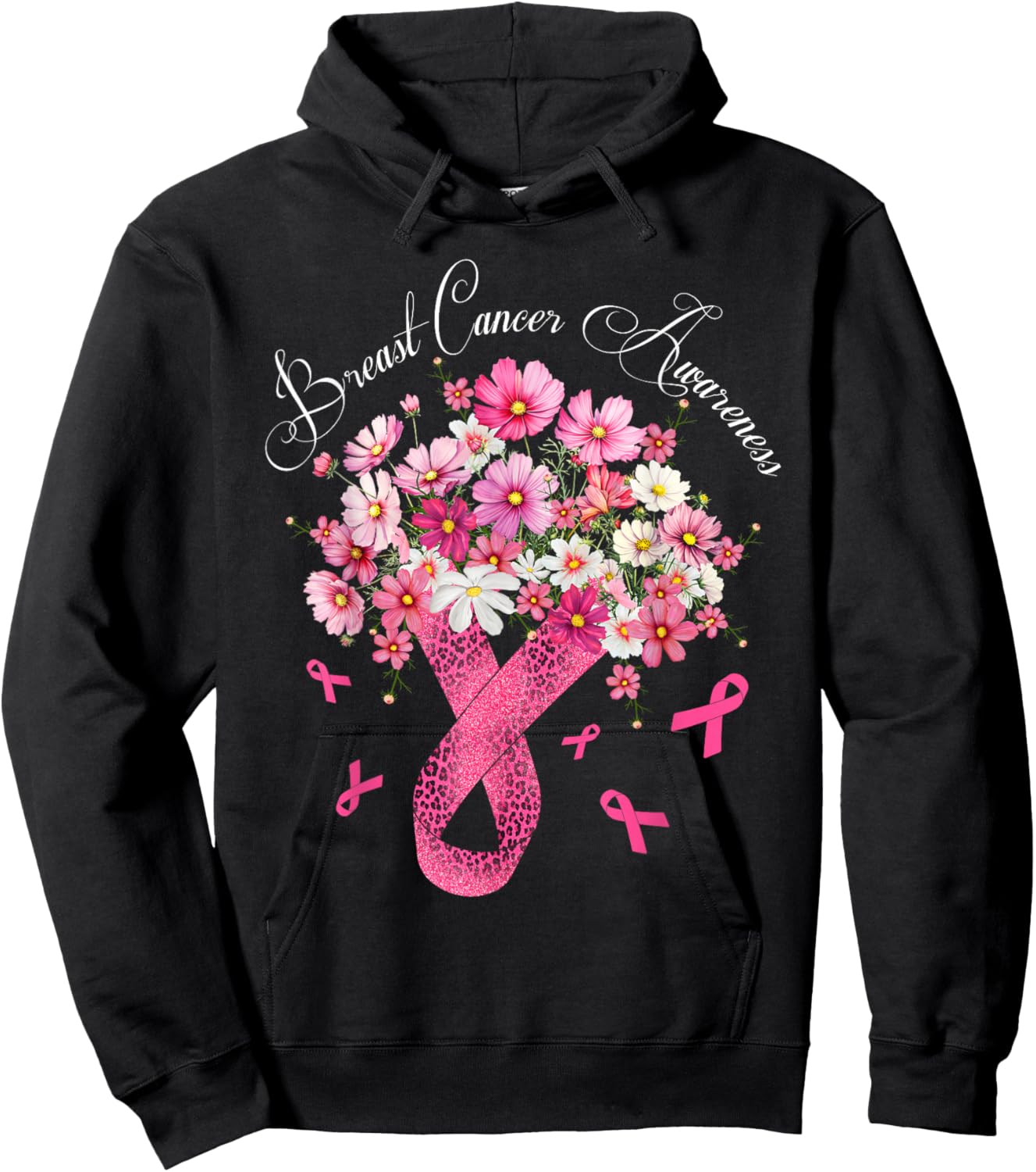 Breast Cancer Awareness Fighter Survivor Floral Pink Ribbon Hoodie - Hoodie | Black