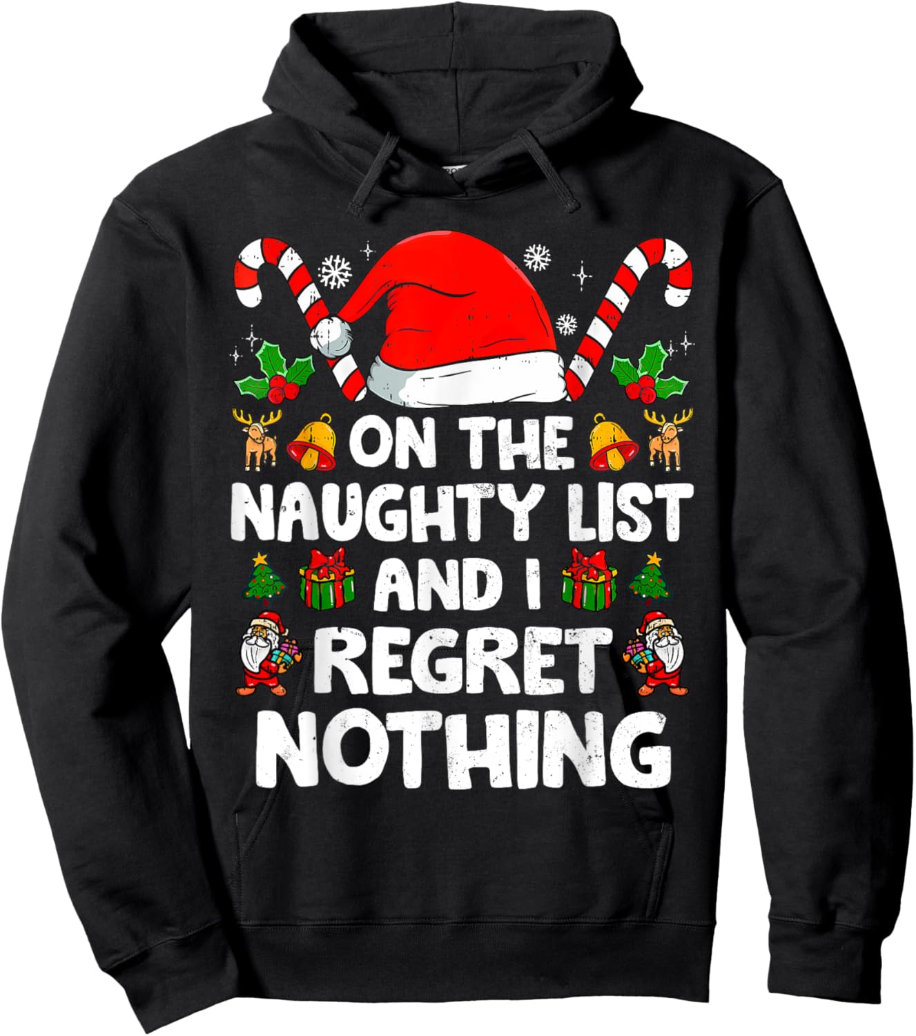 Funny On The List Of Naughty And I Regret Nothing Christmas Hoodie - Hoodie | Black