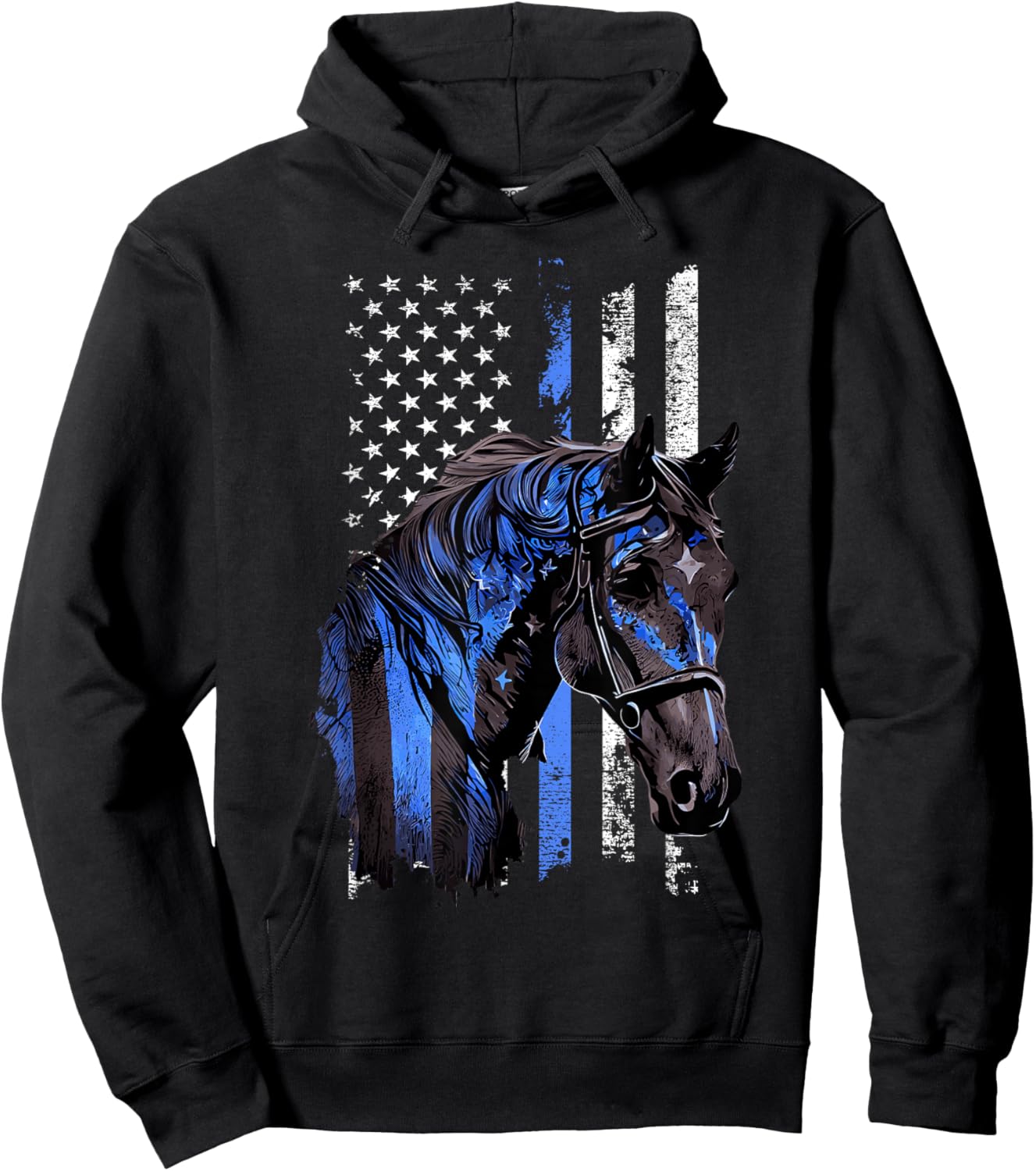 Thin Blue Line Mounted Patrol Patriotic Police Horse Hoodie - Hoodie | Black