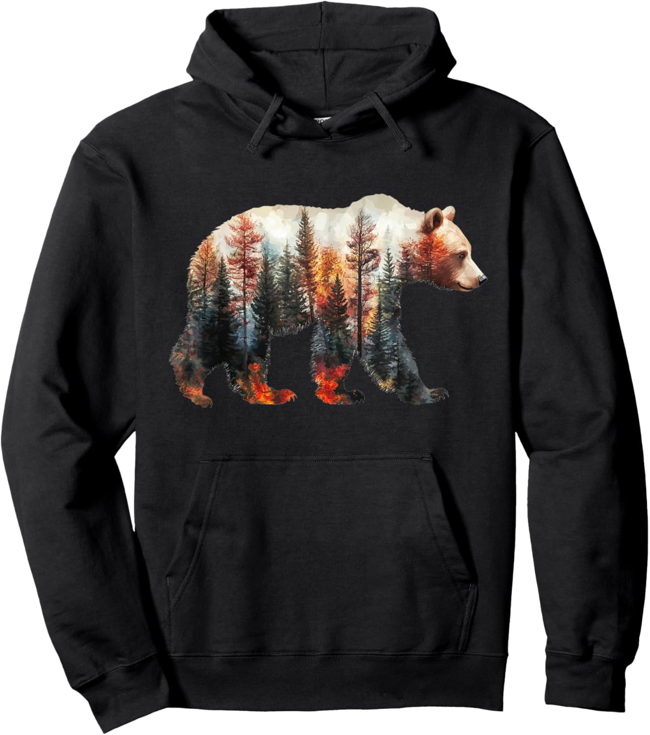 Bear Forest Mountains Trees Nature Sunset Outdoor Graphic Hoodie - Hoodie | Black