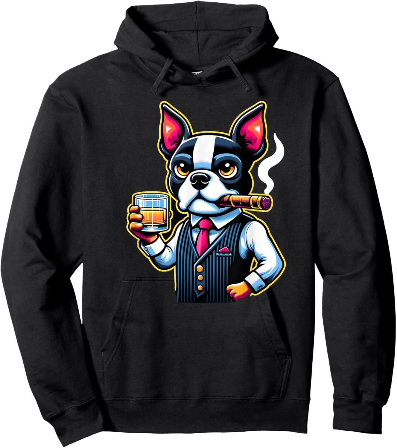 Boston Terrier dog Cigar And Whiskey Men Women Hoodie - Hoodie | Black