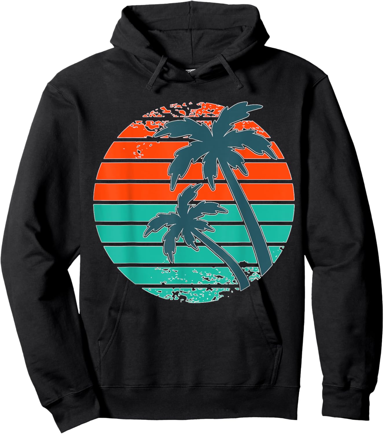 Tropical retro palm tree sunset in orange, aqua and teal Hoodie - Hoodie | Black