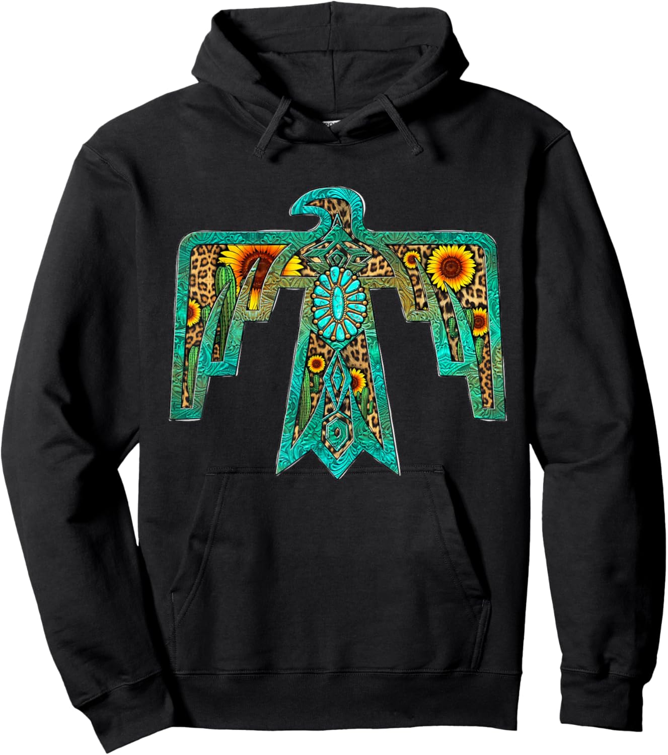 Western Southern Native American Thunderbird Sunflowers Hoodie - Hoodie | Black