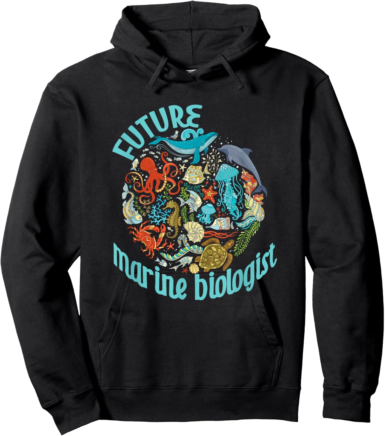 Future Marine Biologist Ocean Life Drawing Whale Octopus Hoodie - Hoodie | Black