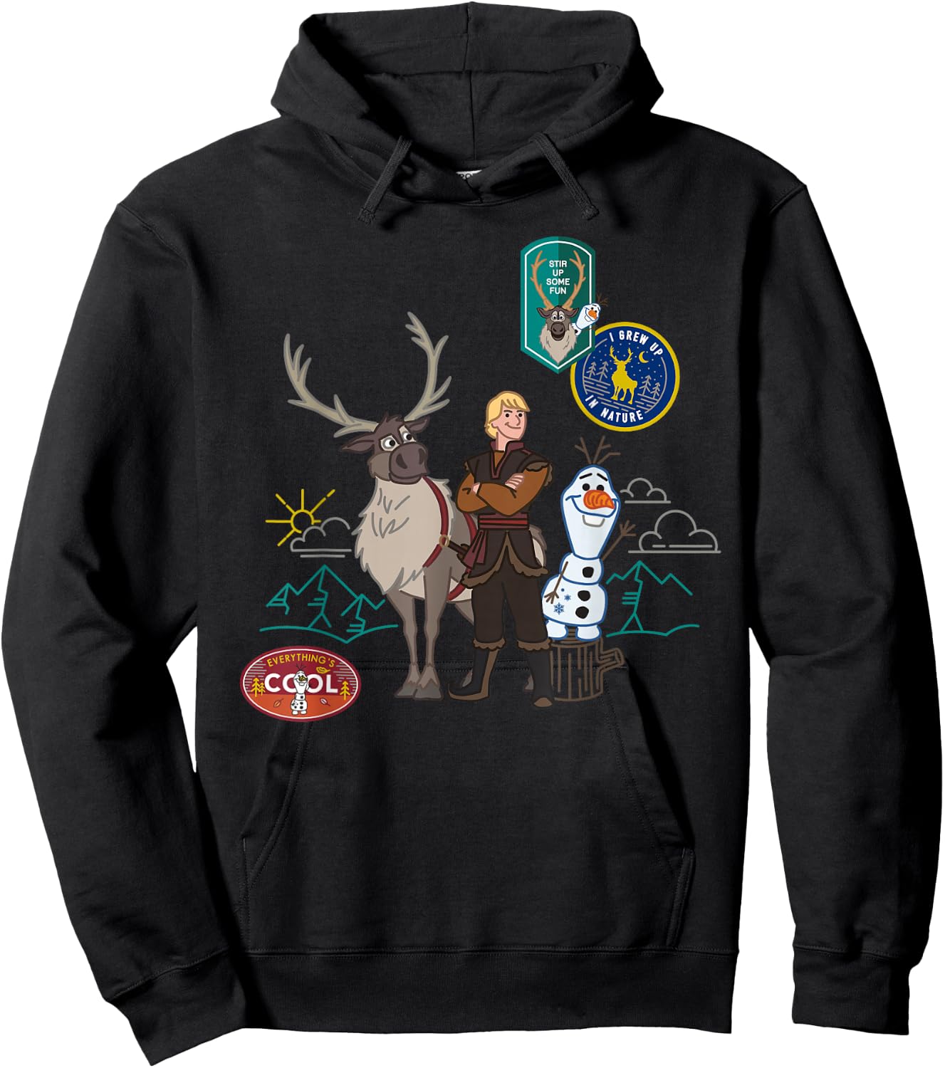 Disney Frozen 2 Olaf, Sven, and Kristoff Patches Hoodie - Hoodie | Black