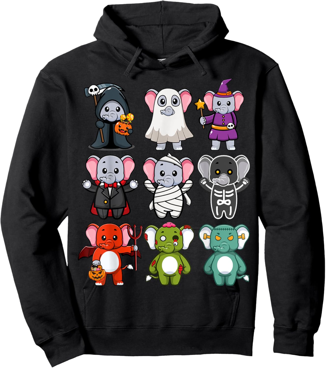 Elephant Spooky Ghost Horror Pumpkin Elephant Halloween Hoodie - Hoodie | Black