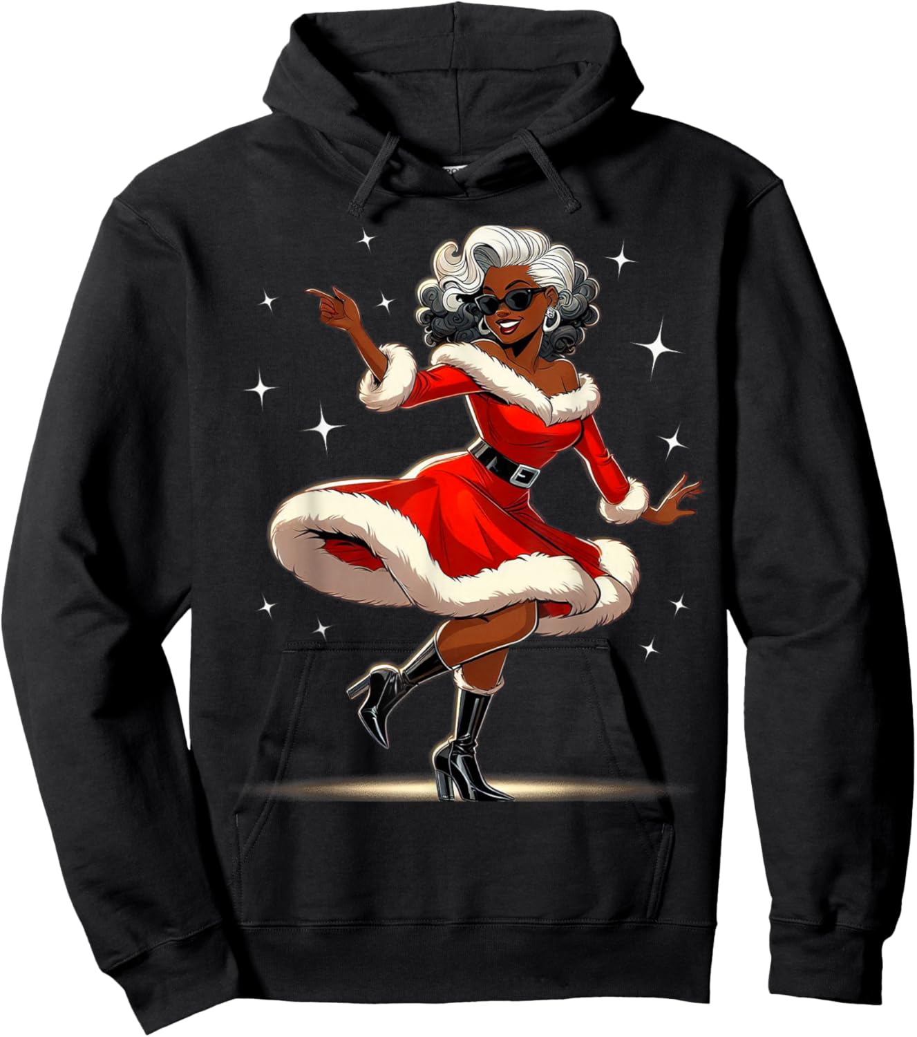 African Santa Wife Dancing African American Christmas Hoodie - Hoodie | Black