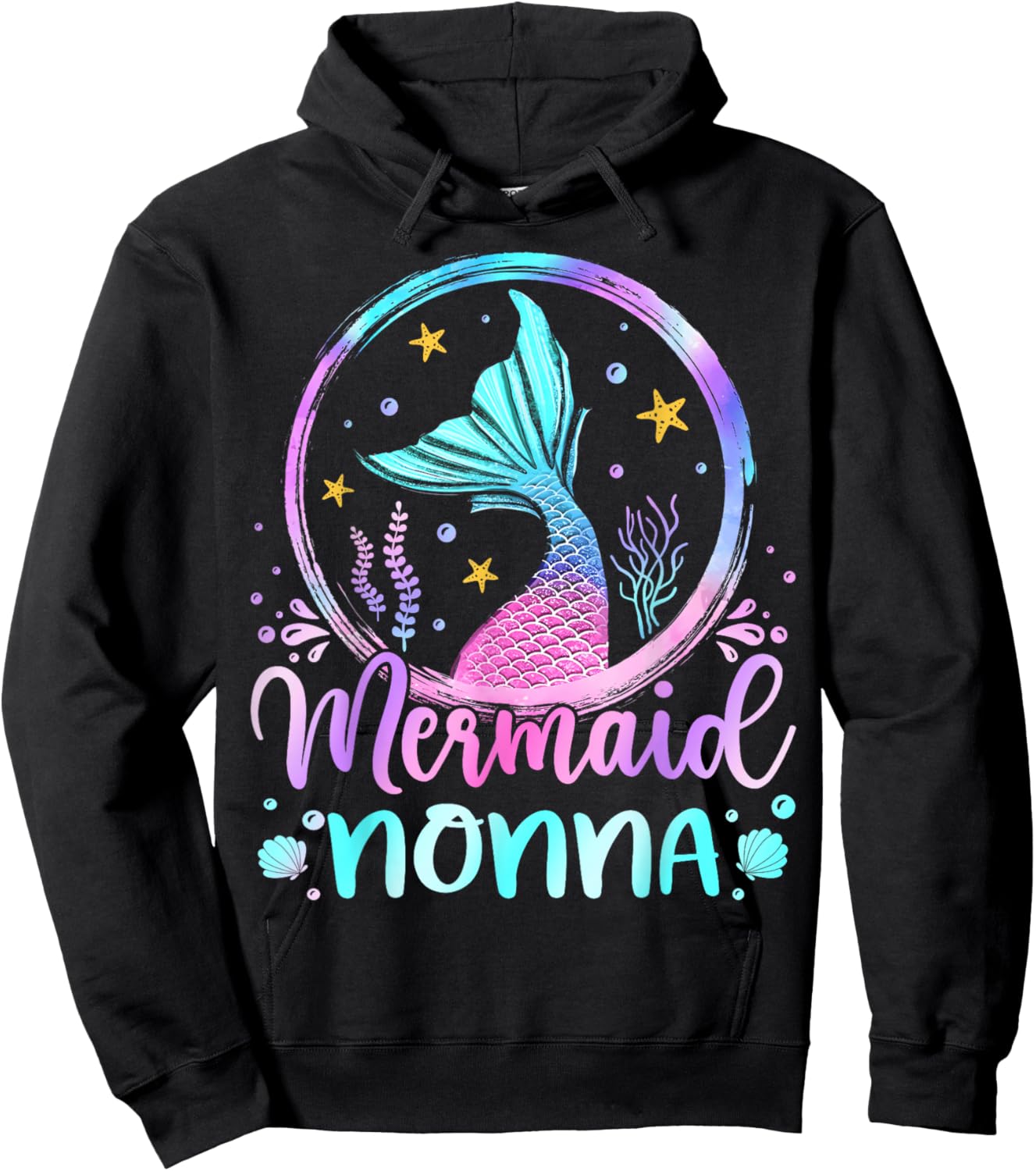 Mermaid Nonna Cute Mermaid Birthday Family Matching Hoodie - Hoodie | Black