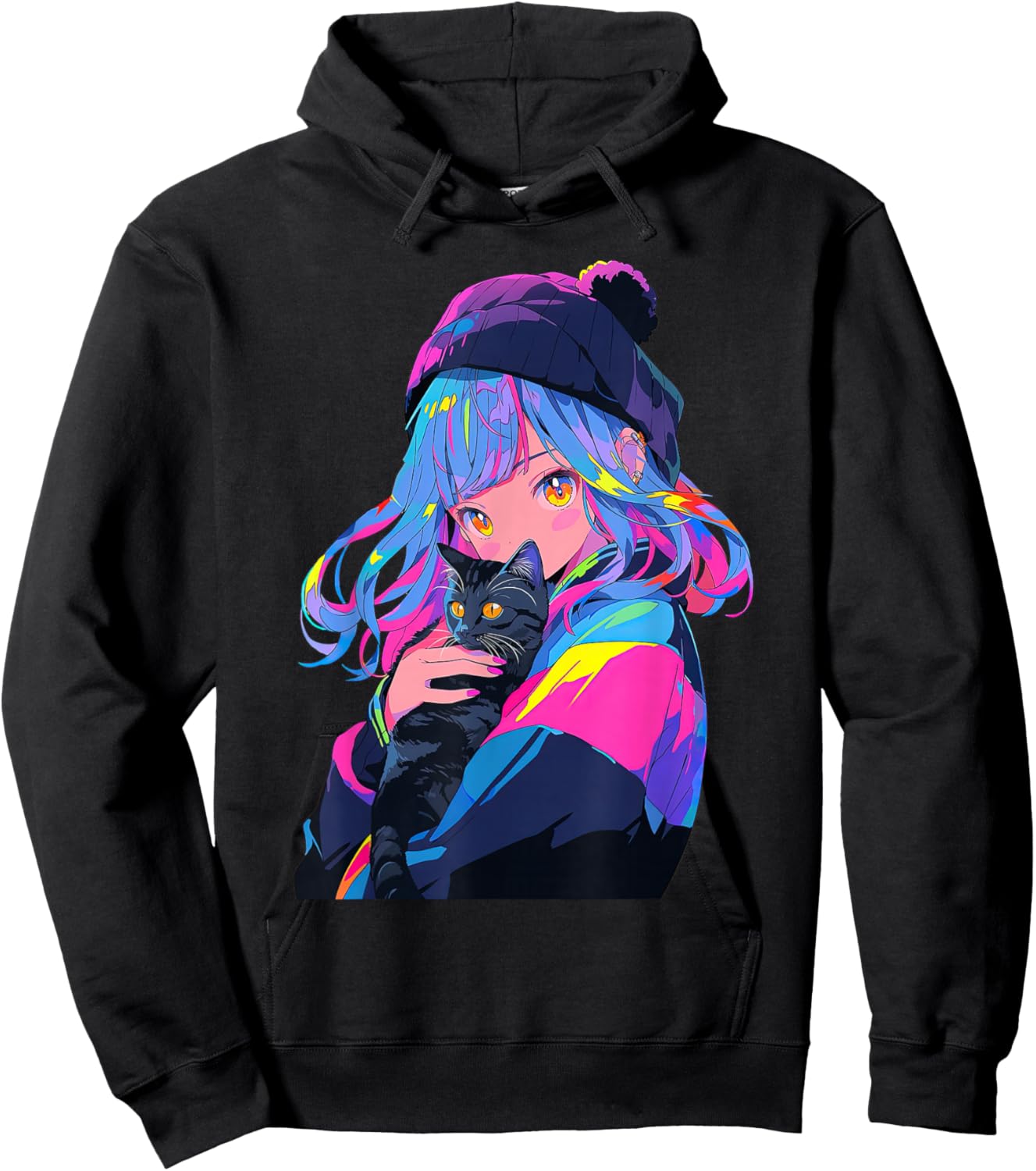 Anime and Cats Manga Girl with a Cat Anime Lover Hoodie - Hoodie | Black