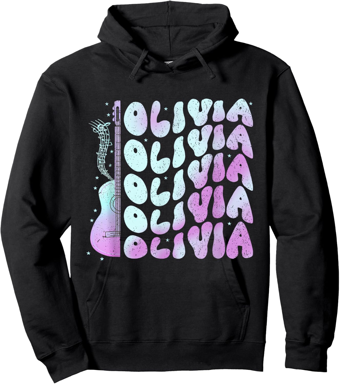 Girl Retro Olivia First Name Personalized Groovy 80's Hoodie - Hoodie | Black