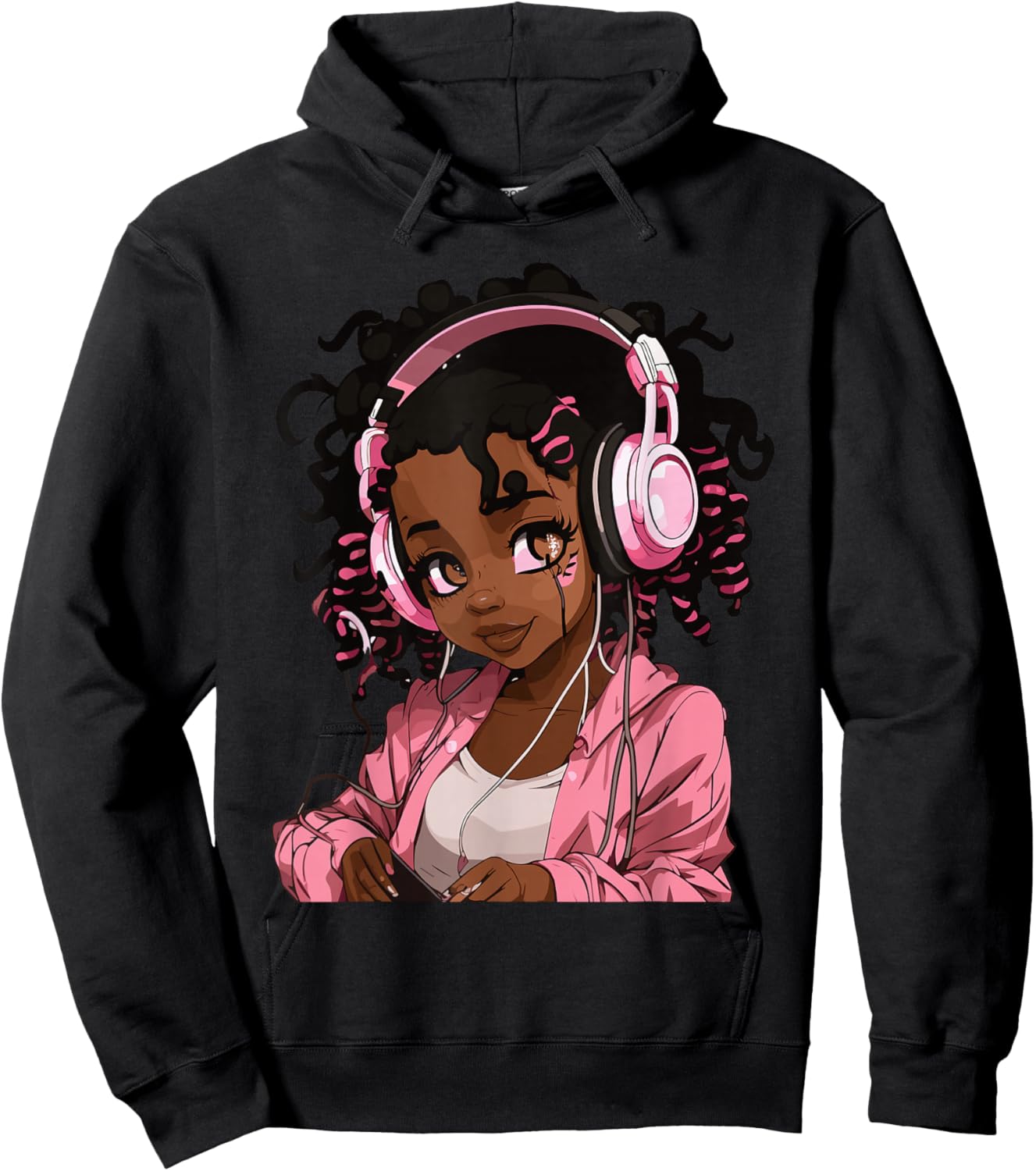 Anime and Music Black Girl Anime Merch Afro African American Hoodie - Hoodie | Black