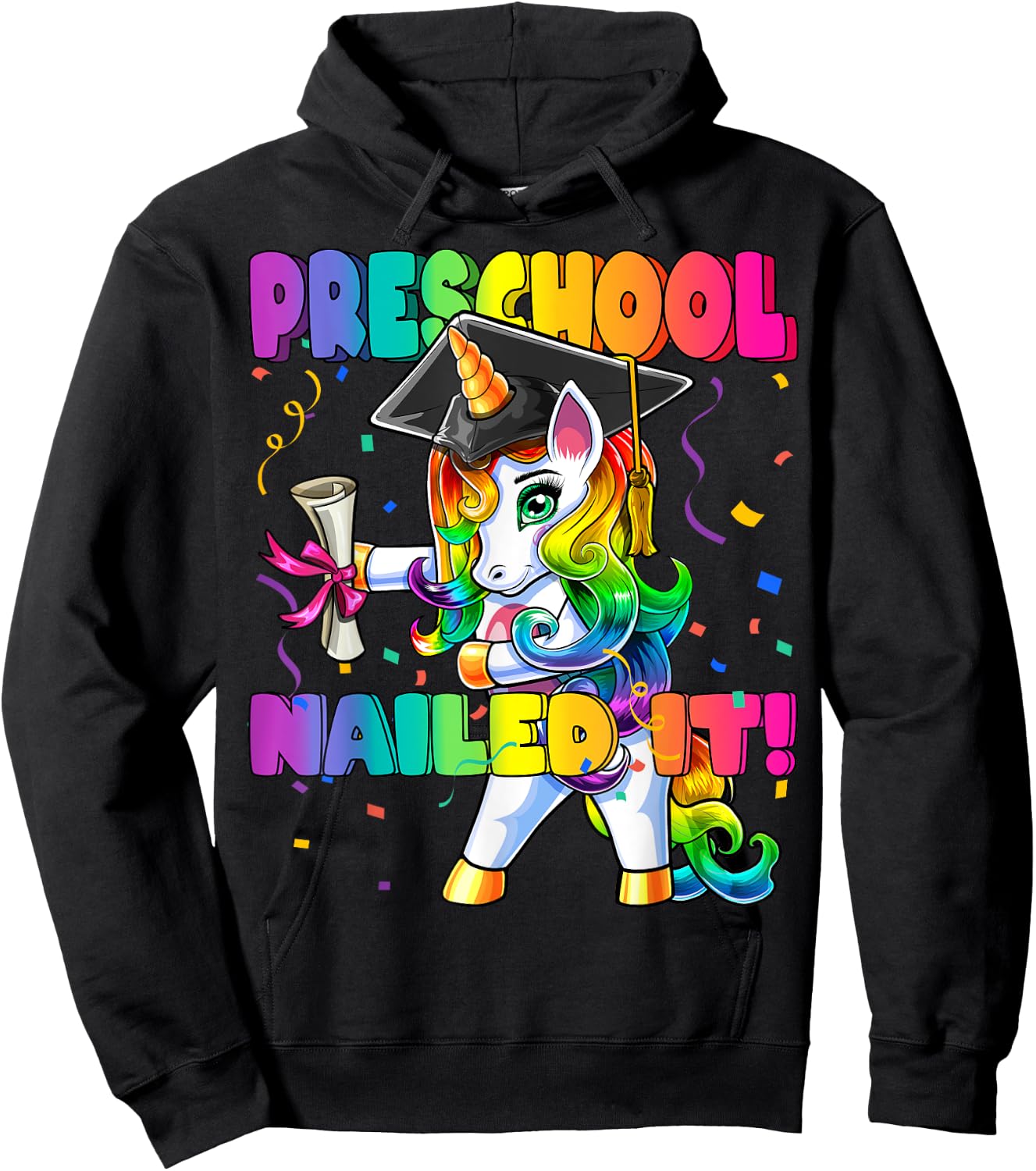 Flossing Unicorn Preschool Graduation Cap Diploma Gift Girls Hoodie - Hoodie | Black