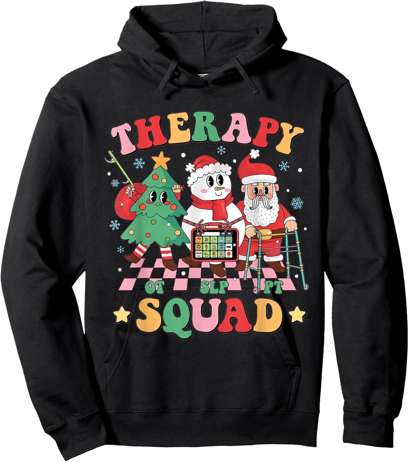 Christmas Therapy Squad SLP OT PT Therapy Team Santa Snow Hoodie - Hoodie | Black