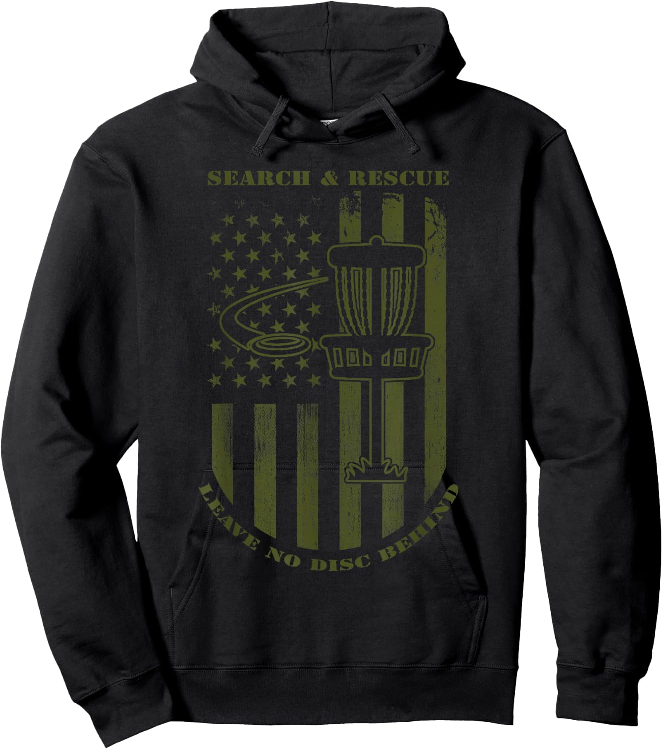 Disc Golf Search & Rescue Leave No Disc Behind Green Hoodie - Hoodie | Black