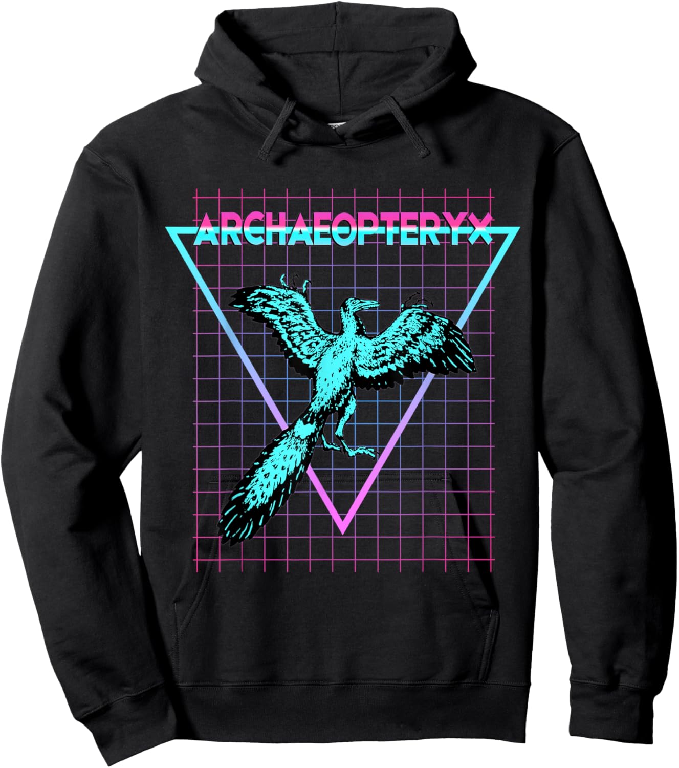 Retro Synthwave Archaeopteryx Dinosaur Gifts Archaeopteryx - Black, -Adults, Synthwave Dinosaur Graphic , Classic Fit, Short Sleeve, Round Neck, XS/Small Hoodie - Hoodie | Black