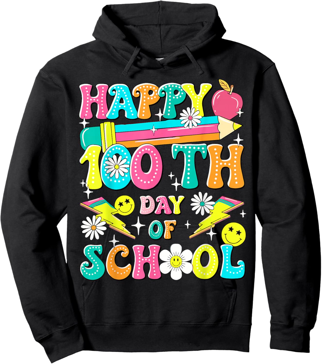 Retro Groovy 100th Day of School Teachers Kid Happy 100 Days Hoodie - Hoodie | Black