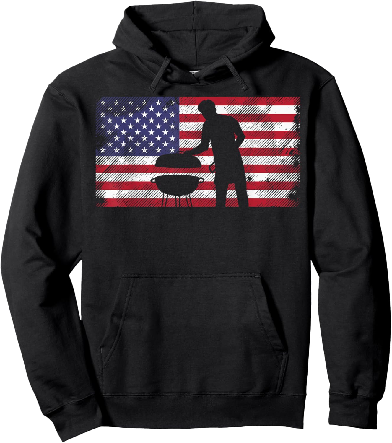 American Flag Dad Bbq Grilling Barbecue Meat Patriotic Men Hoodie - Hoodie | Black