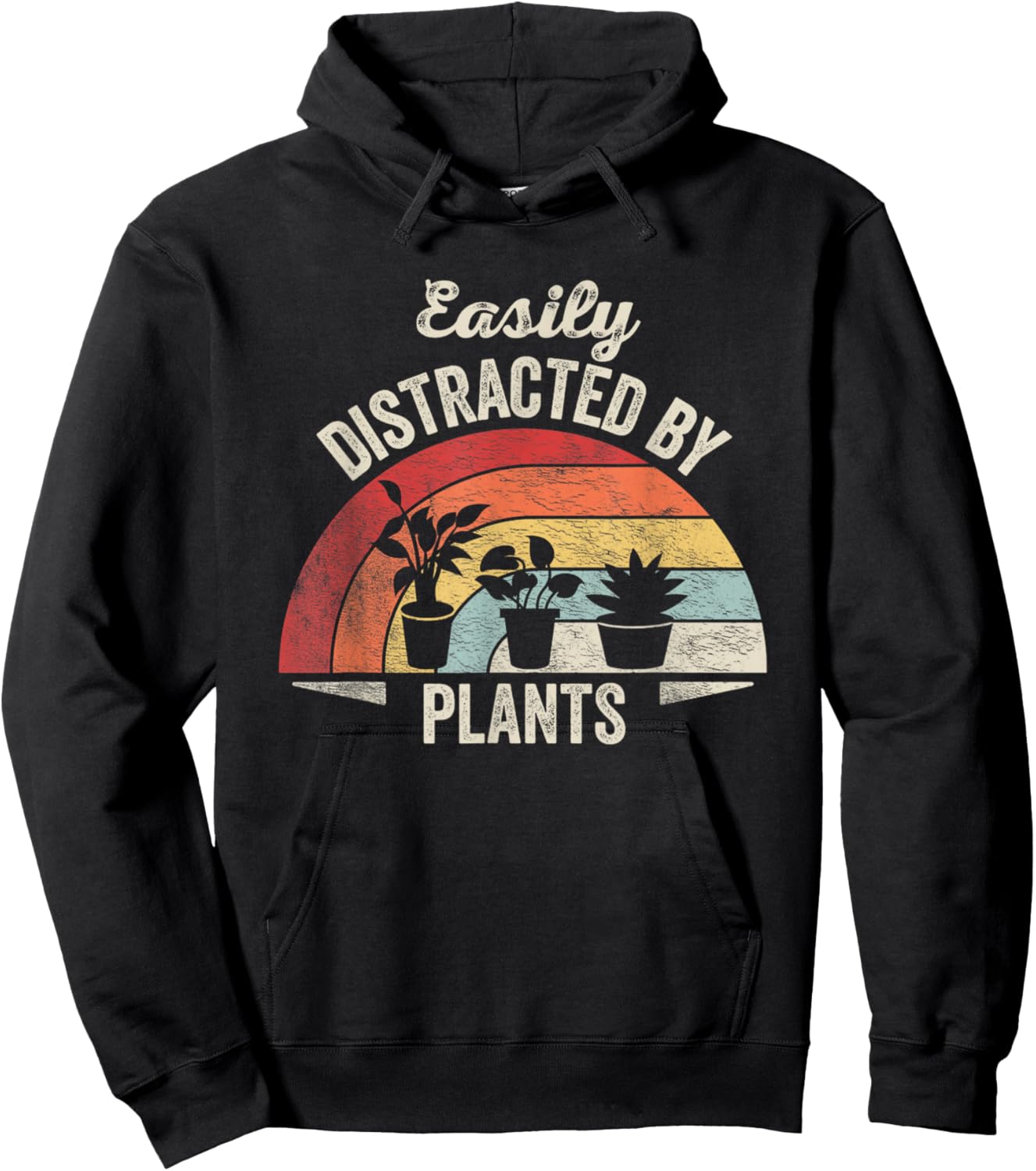 Retro Vintage Easily Distracted by Plants Funny Gardening Hoodie - Hoodie | Black