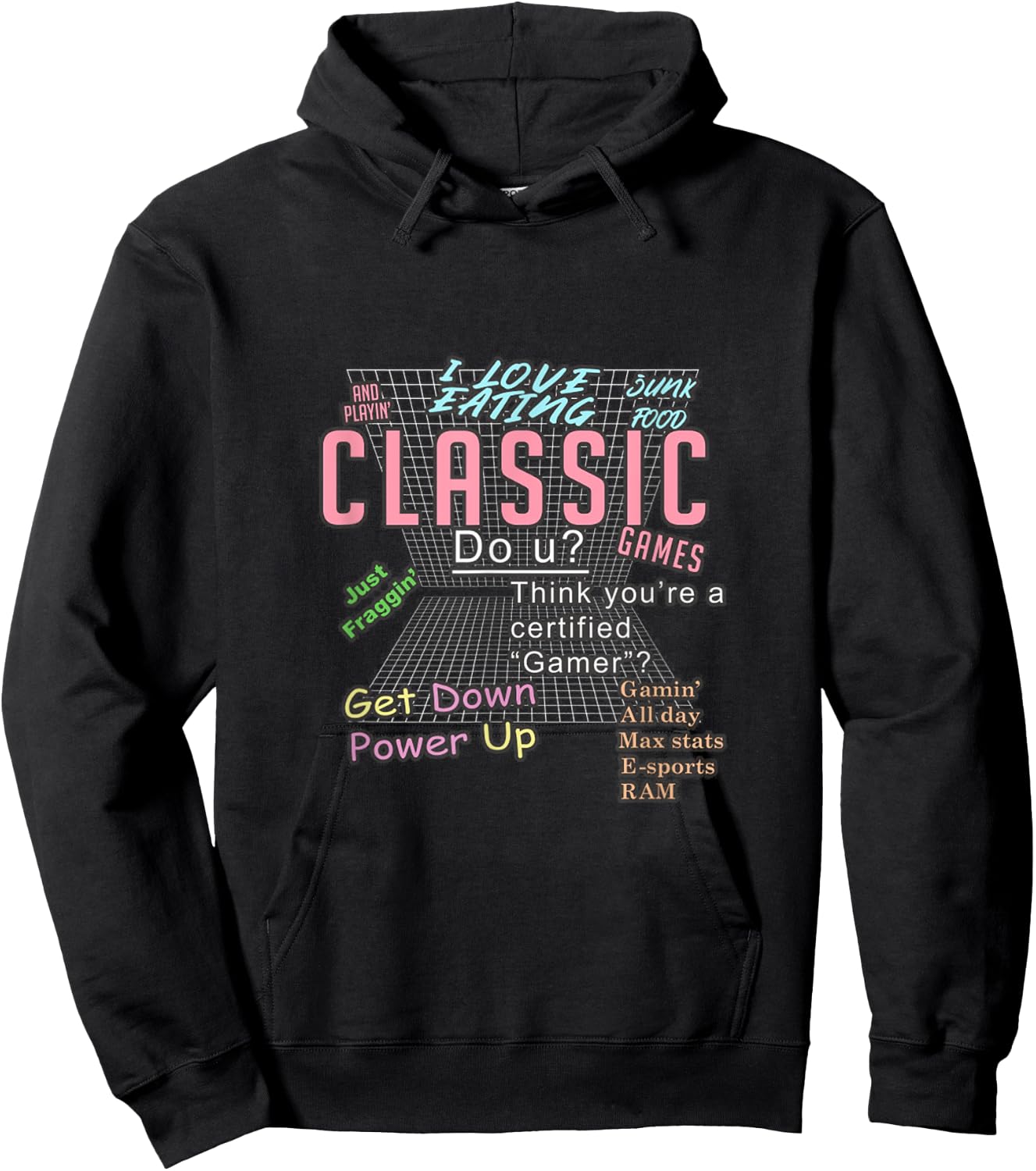 I love eating junk food and playin' classic games Funny Hoodie - Hoodie | Black