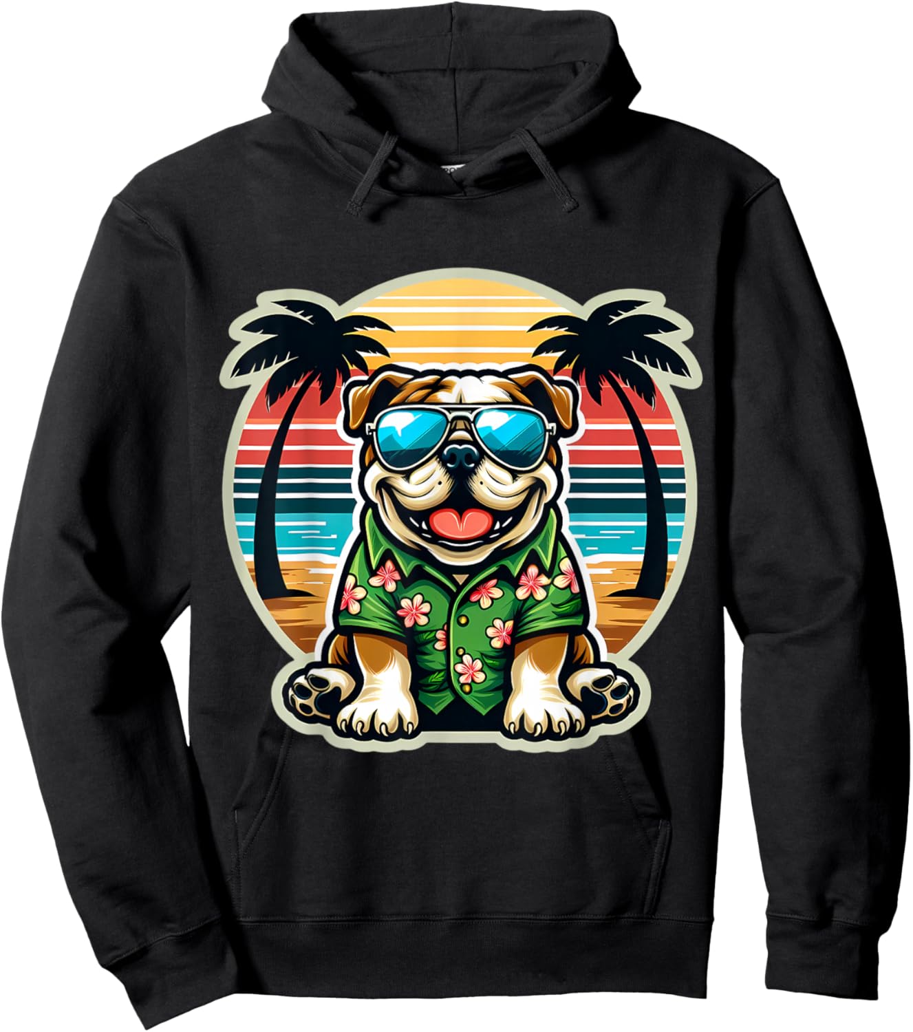 Bulldog Dog Owner Summer Vibes Vacation Tropical Holiday Sun Hoodie - Hoodie | Black