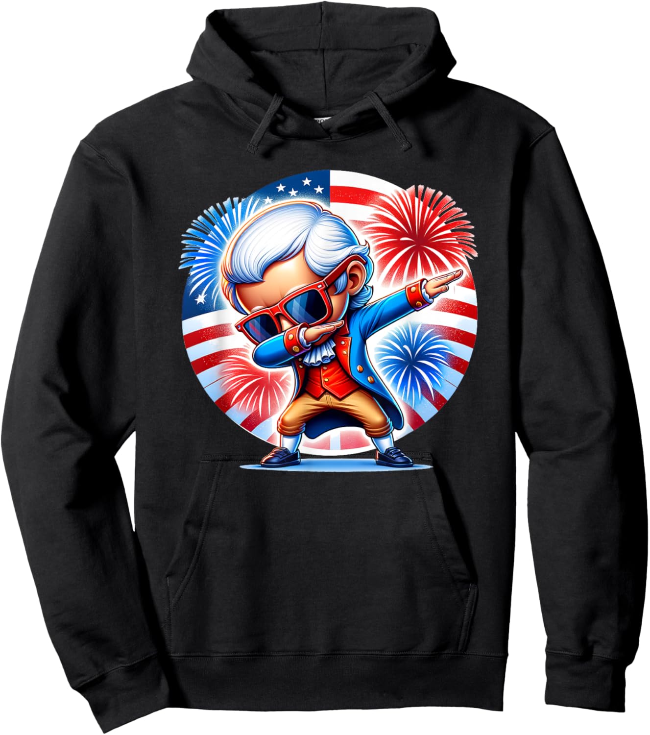 July 4th Dabbing George Washington Patriotic Fireworks Funny Hoodie - Hoodie | Black