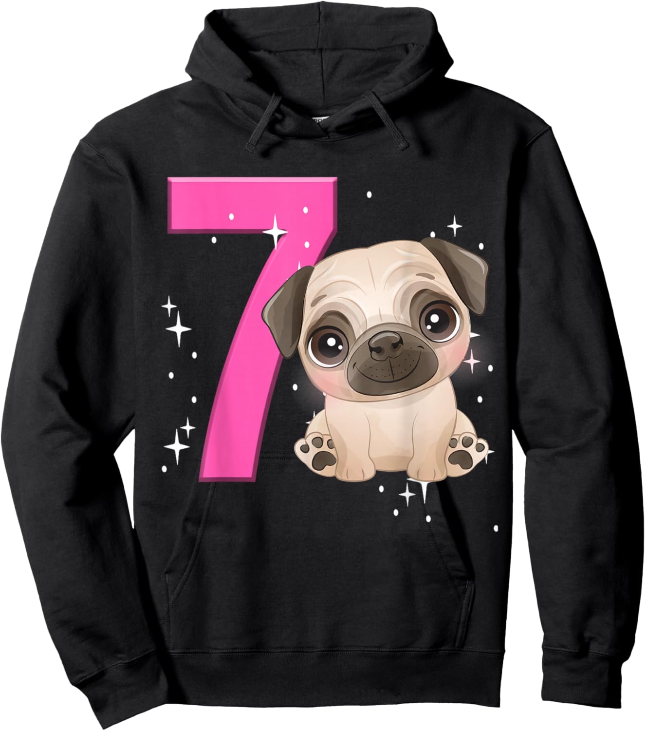 7th Birthday Girl Pug Dog Birthday Shirt Party Pug Kid Seven Hoodie - Hoodie | Black