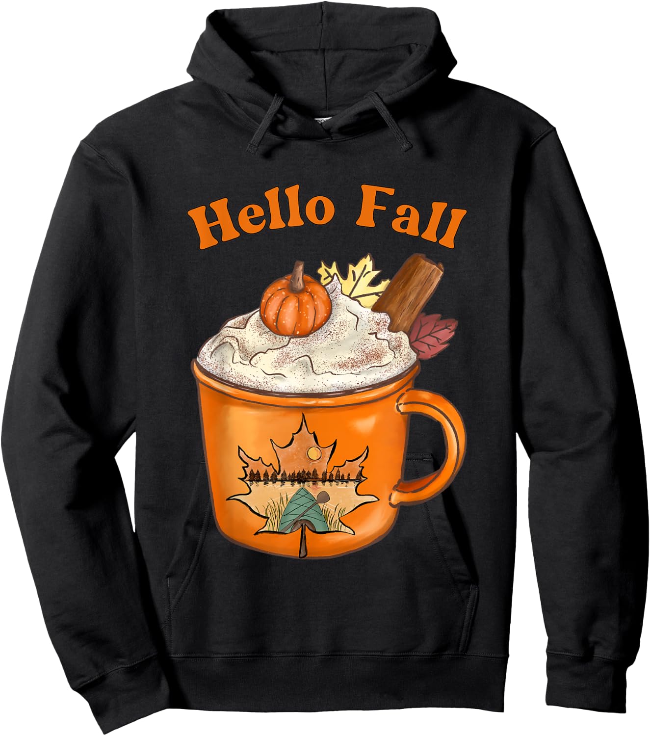 Cute Fall Hello Fall Pumpkin Spice Fall Leaves Outdoors Hoodie - Hoodie | Black