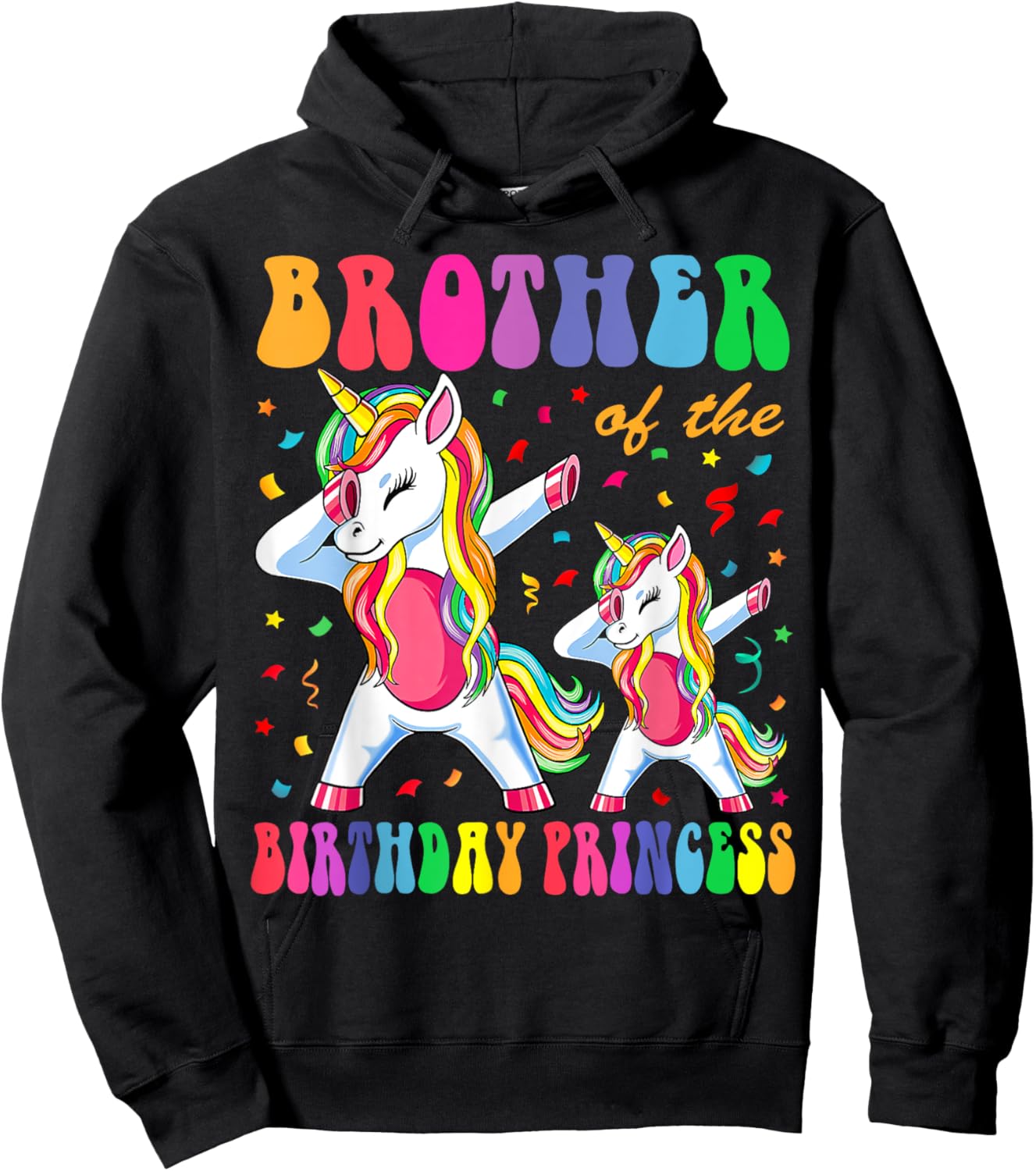 Brother of the Birthday Princess Girl Dabbing Unicorn Family Hoodie - Hoodie | Black