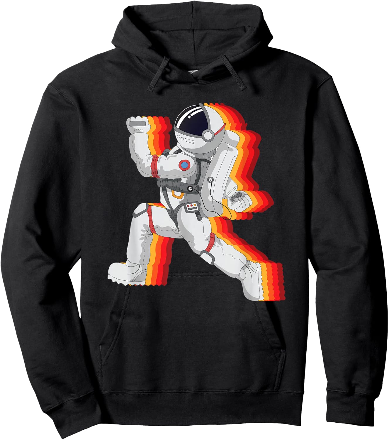 Retro Spaceman And Running Astronaut In Galaxy Hoodie - Hoodie | Black