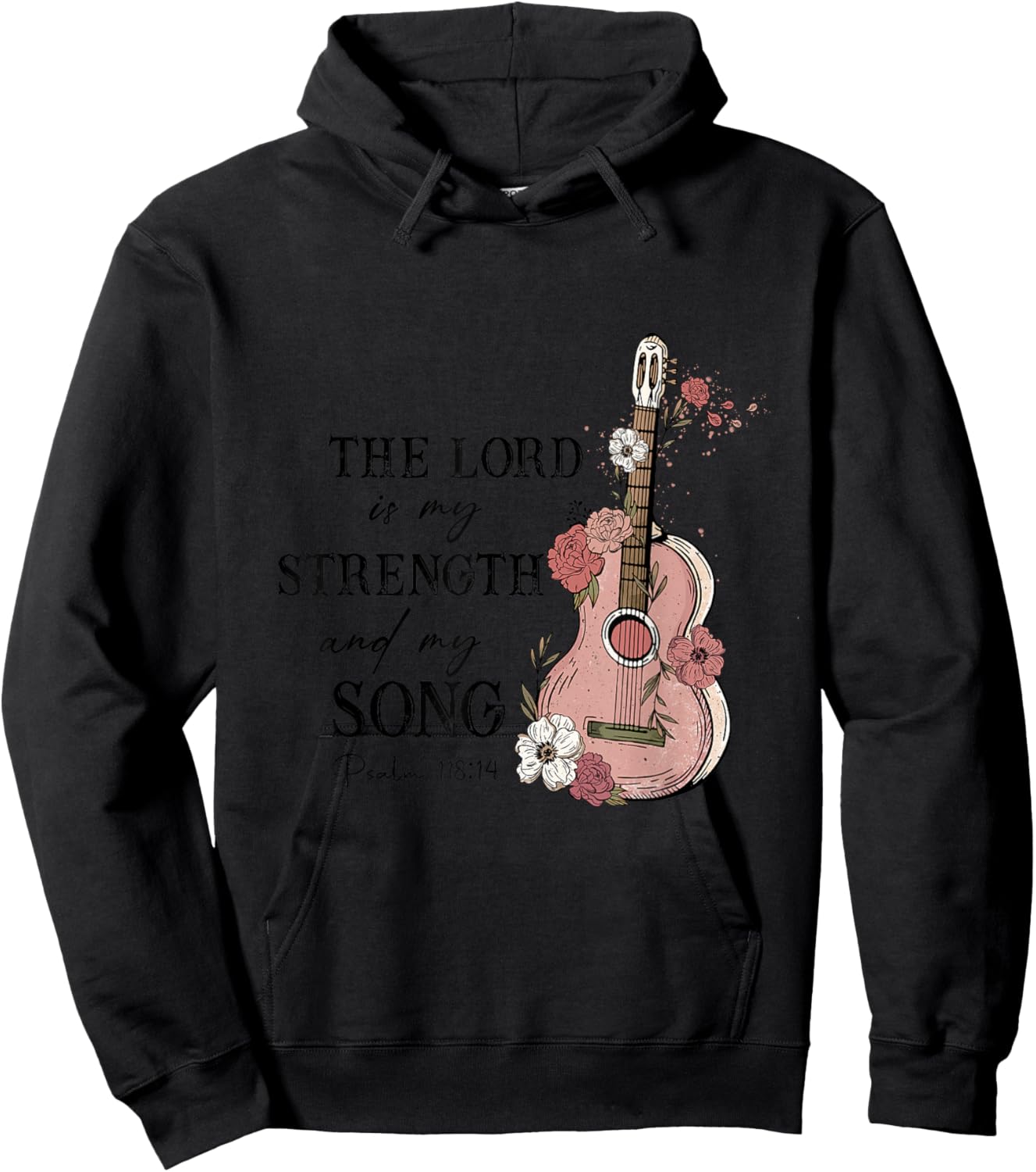 The Lord Is My Strength And My Song - Psalm 118:14 Guitar Hoodie - Hoodie | Black