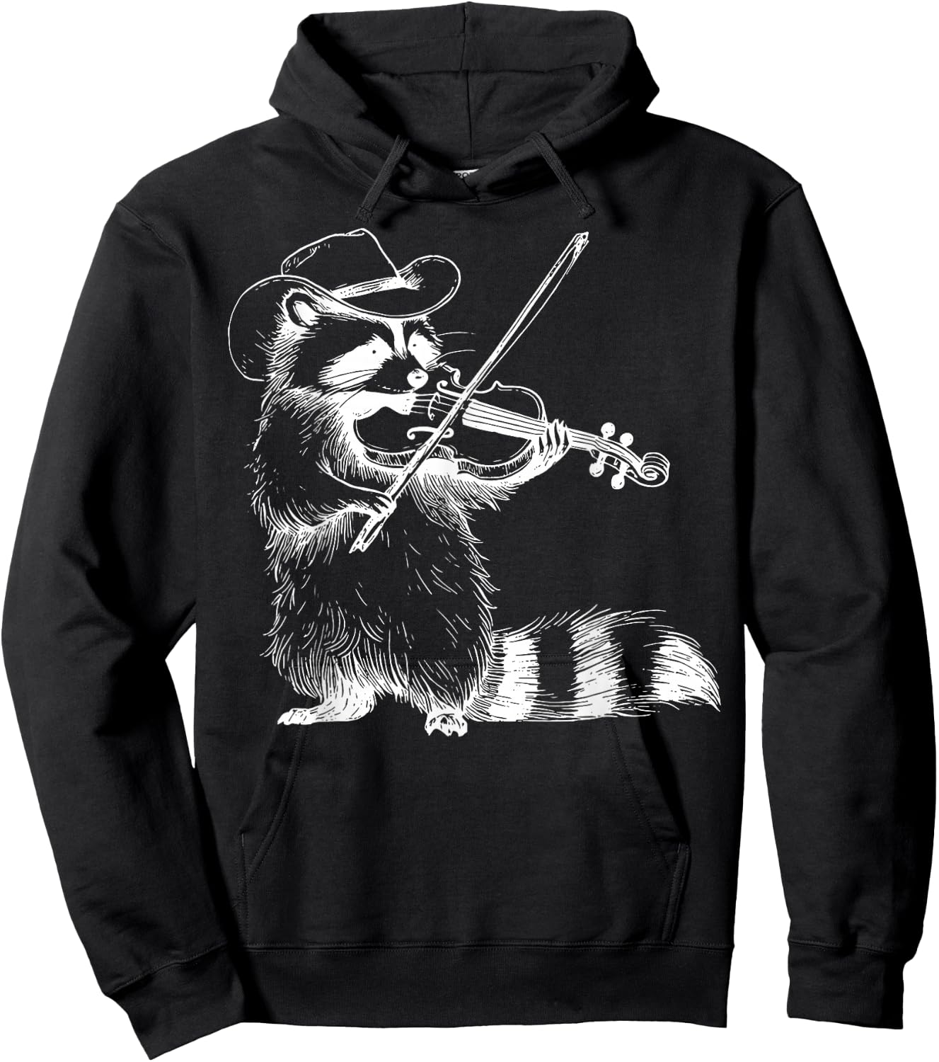 Vintage Cowboy Raccoon Playing Fiddle Violin Animal Musician Hoodie - Hoodie | Black