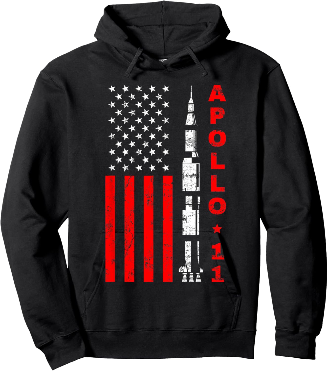 Apollo 11 Saturn V Rocket USA Flag Hoodie - Hoodie | Black