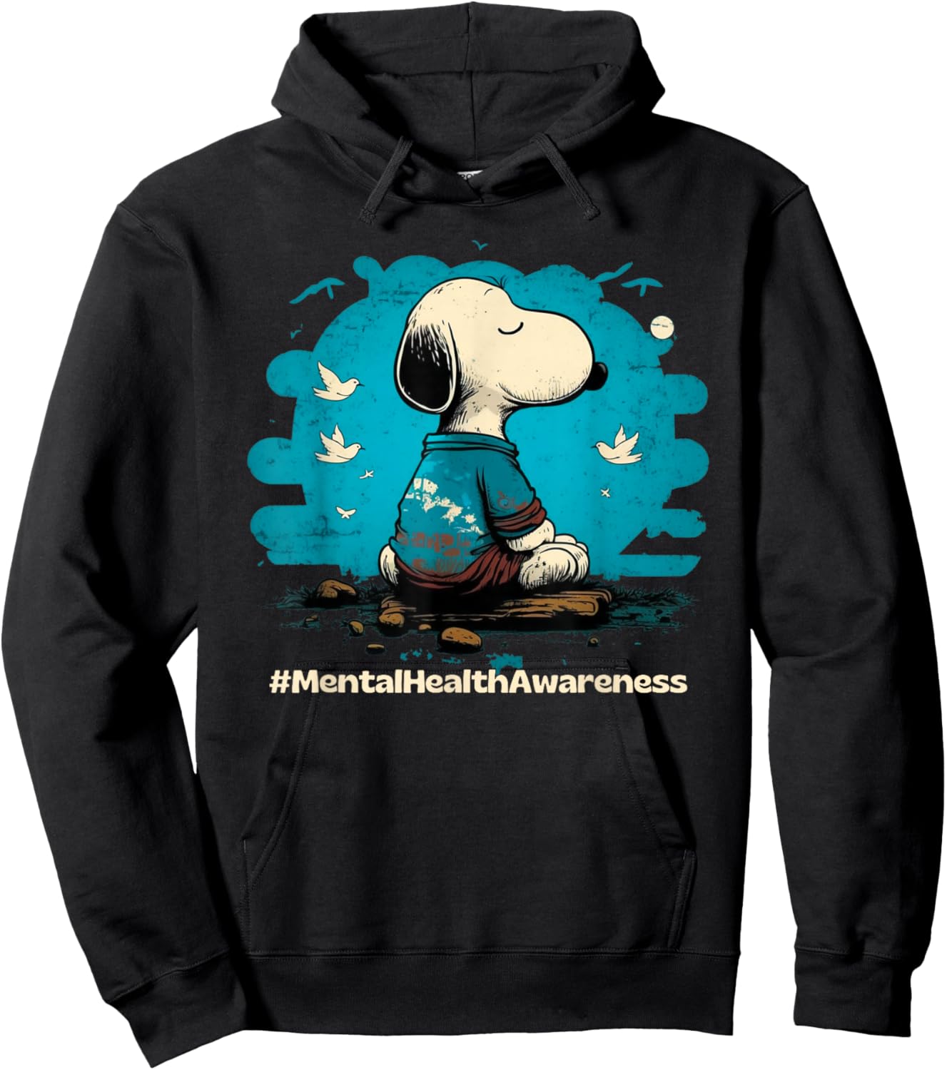 Mental Health Awareness Meditating Dog Retro Men and Women Hoodie - Hoodie | Black