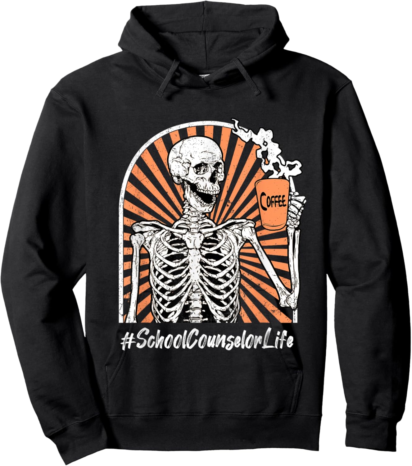 School Counselor Life Coffee Skeleton Exhausted Funny Hoodie - Hoodie | Black