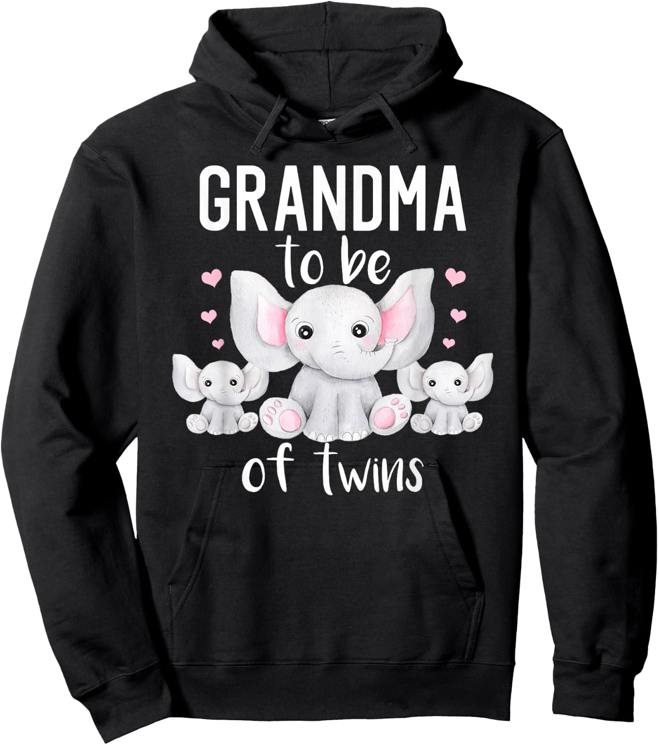 Grandma To Be Of Twins Elephant Baby Shower Twin Grandma Hoodie - Hoodie | Black