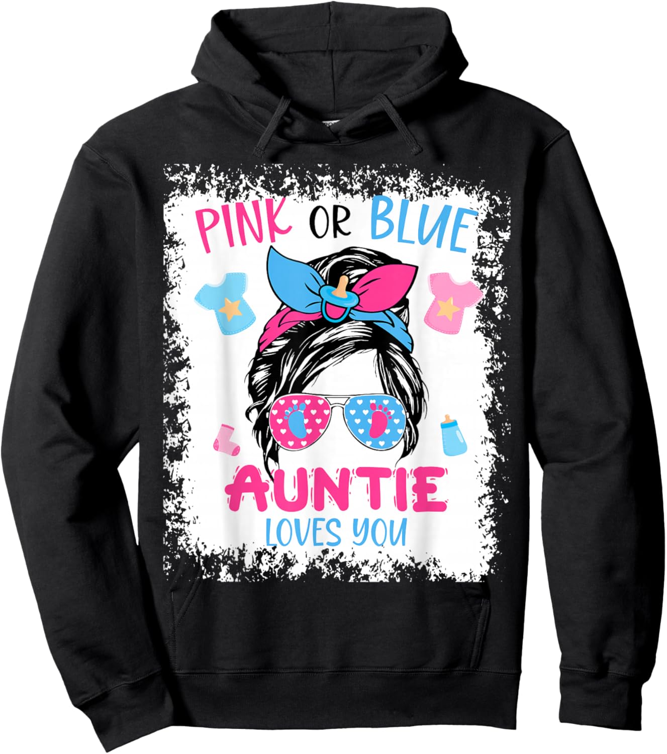 Pink or Blue Auntie Loves You Proud Messy Bun Baby Reveal Hoodie - Hoodie | Black