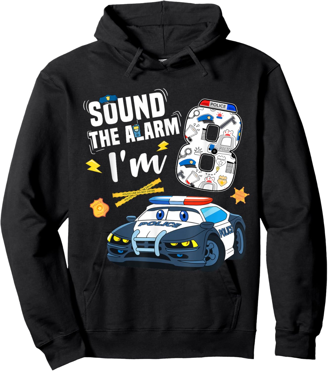 8th B-Day Police Car Police Boy Officer Birthday 8 Year Old Hoodie - Hoodie | Black