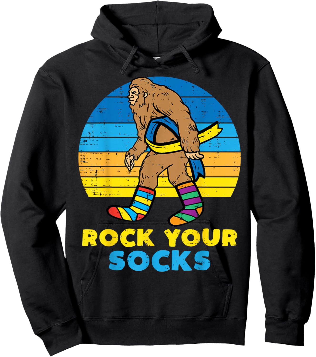 Down Syndrome Bigfoot Rock Your Socks Awareness Sasquatch Hoodie - Hoodie | Black