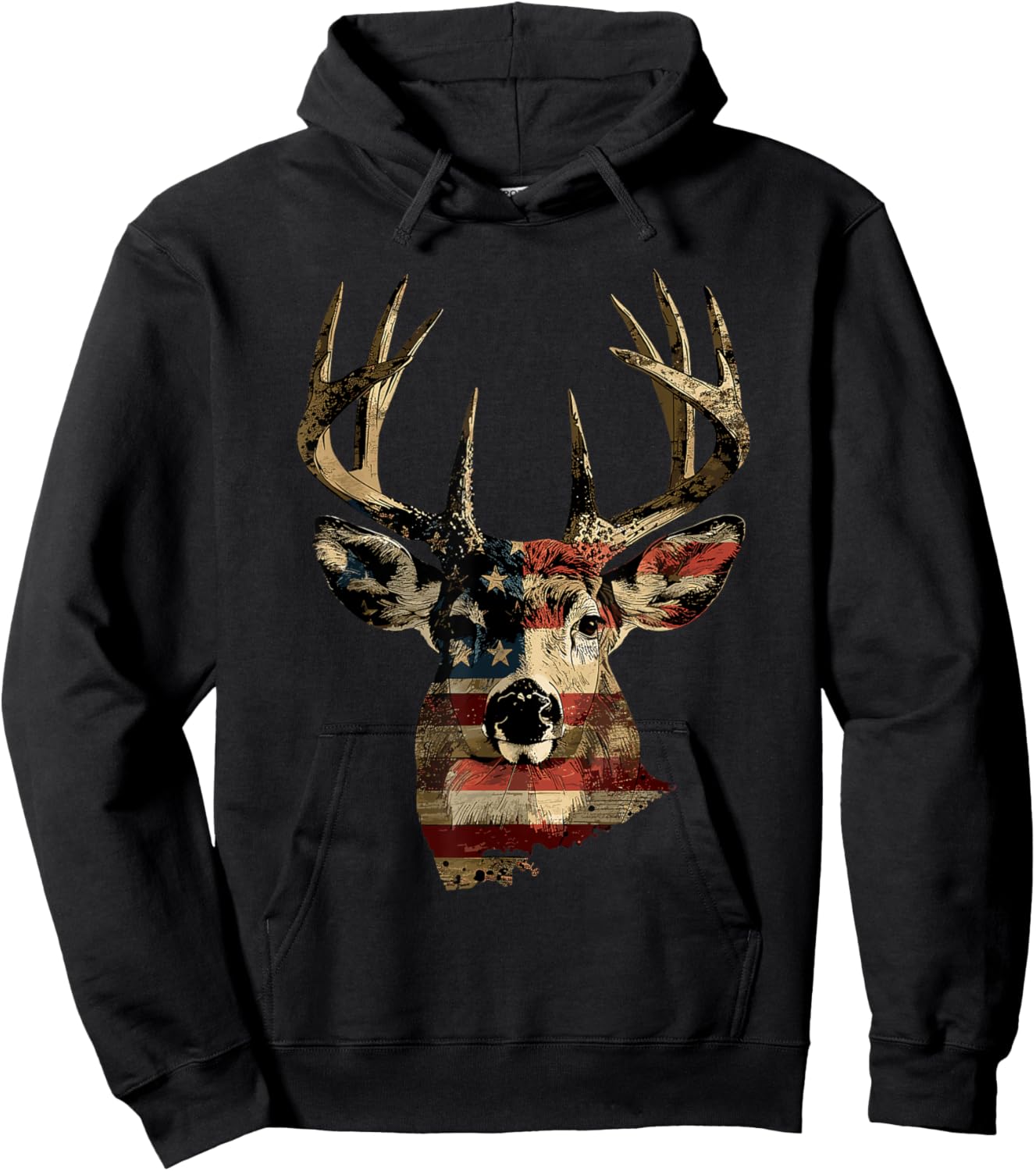 Whitetail Buck Deer Hunting 4th Of July USA American Flag Hoodie - Hoodie | Black
