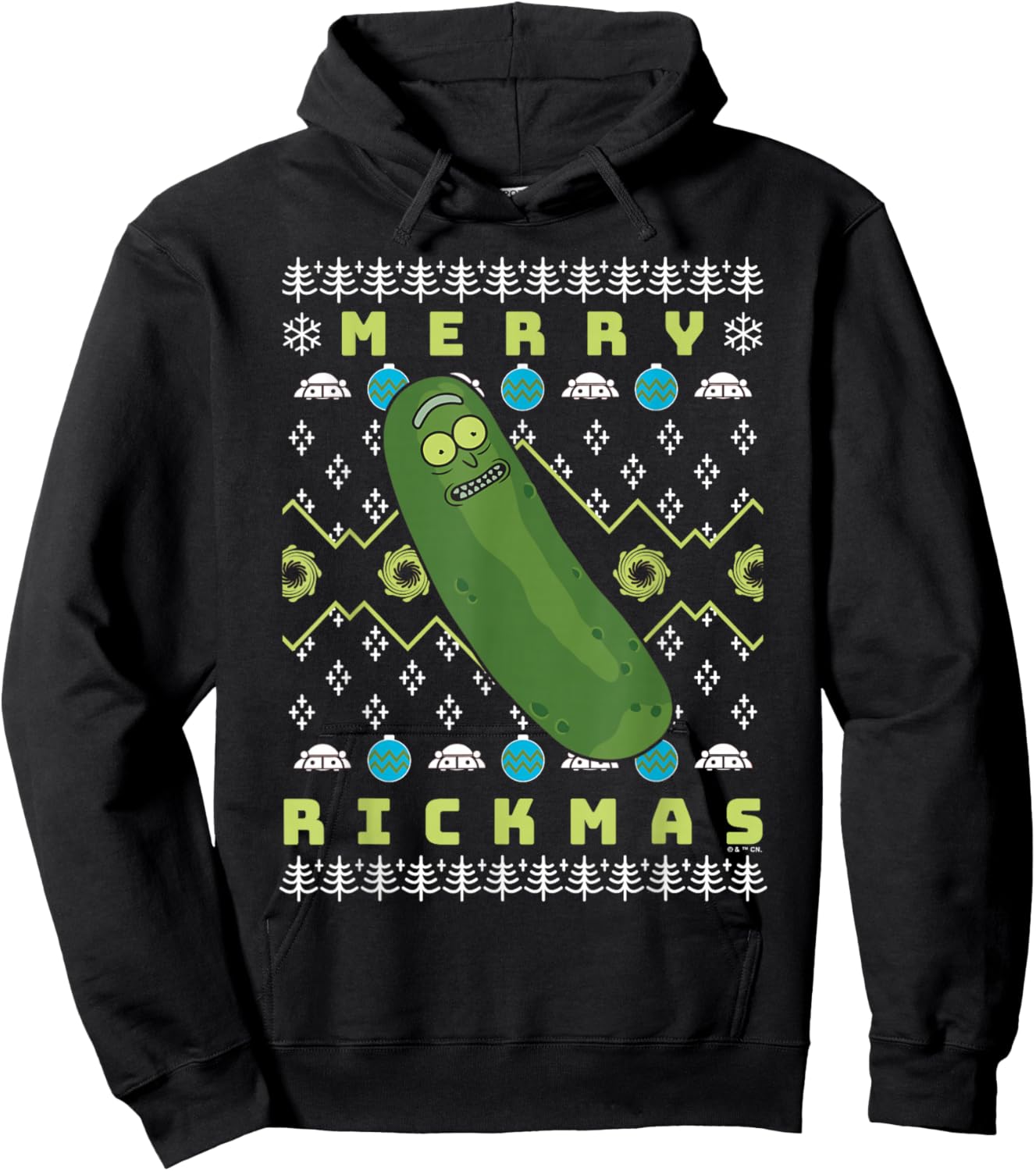 Rick and Morty Merry Pickle Rickmas Ugly Christmas Hoodie - Hoodie | Black