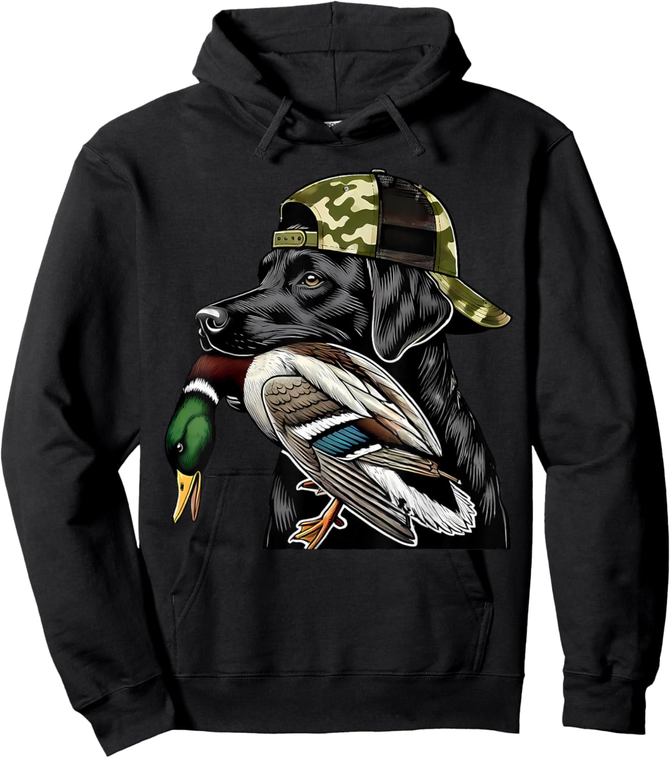 Labrador Hunting Dog With Duck Hello Hunting Season Men Women Hoodie - Hoodie | Black