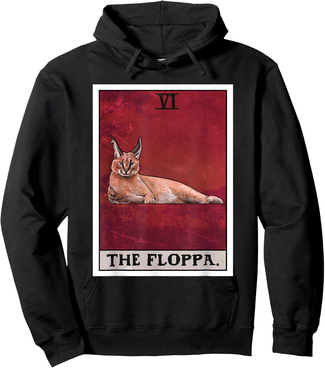 The Floppa Caracal Cat Tarot Card Funny Meme Women Kids Hoodie - Hoodie | Black