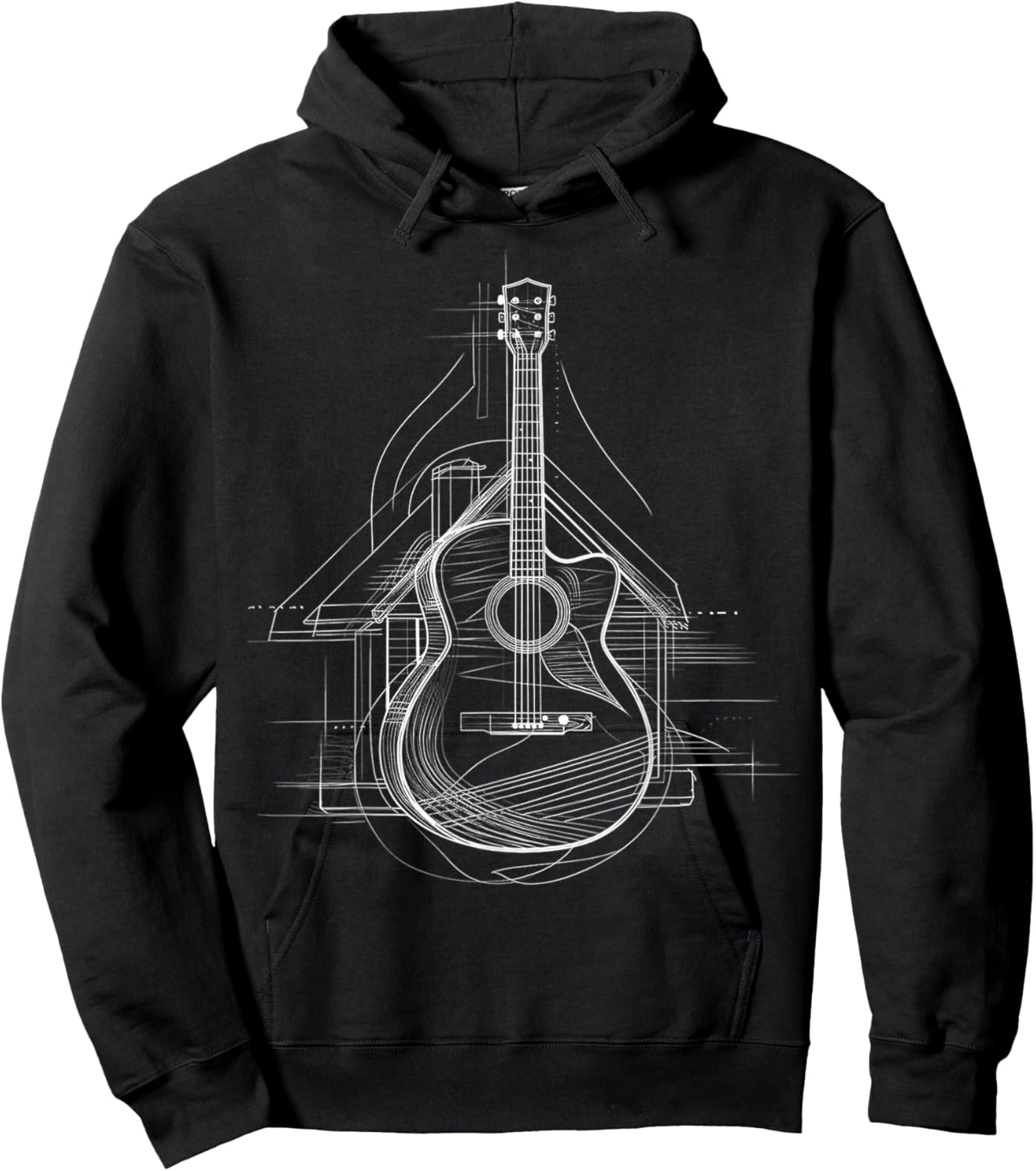 Guitar Musical Instrument Drawing House Art Guitar Hoodie - Hoodie | Black