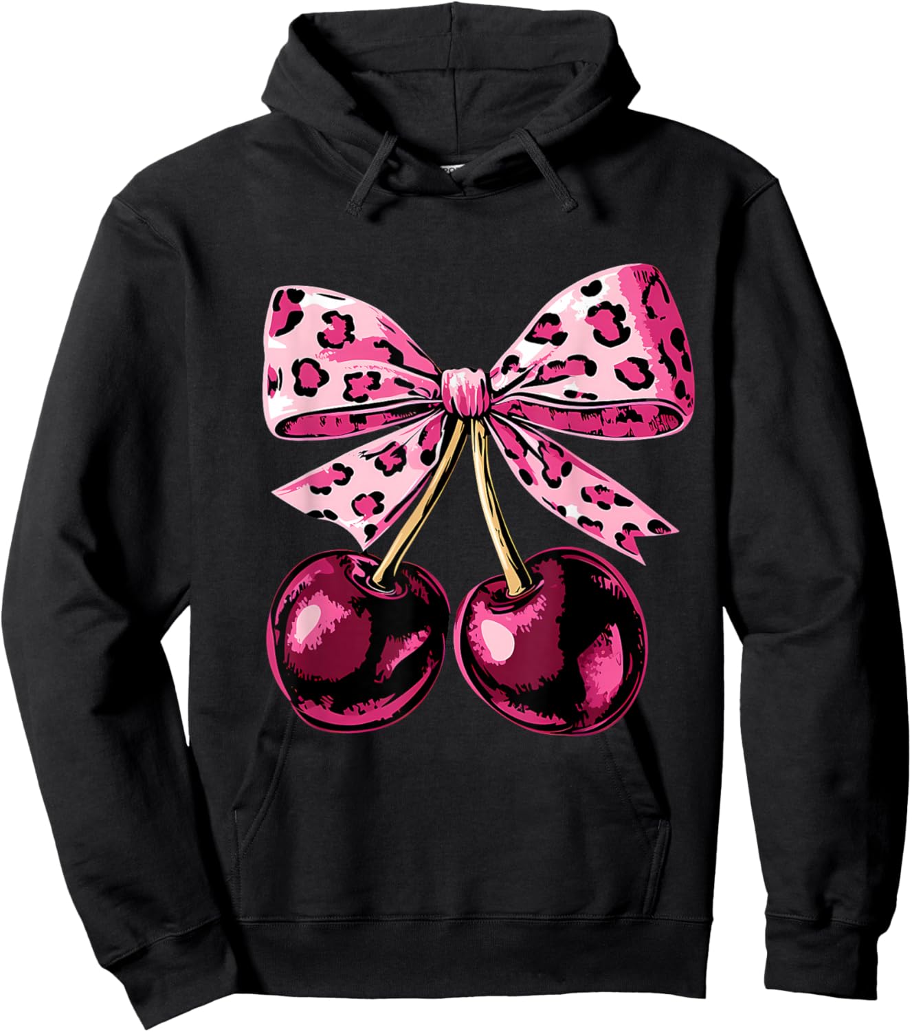 Cerises with Bow Flirty Leopard Pink Cherry Hoodie - Hoodie | Black