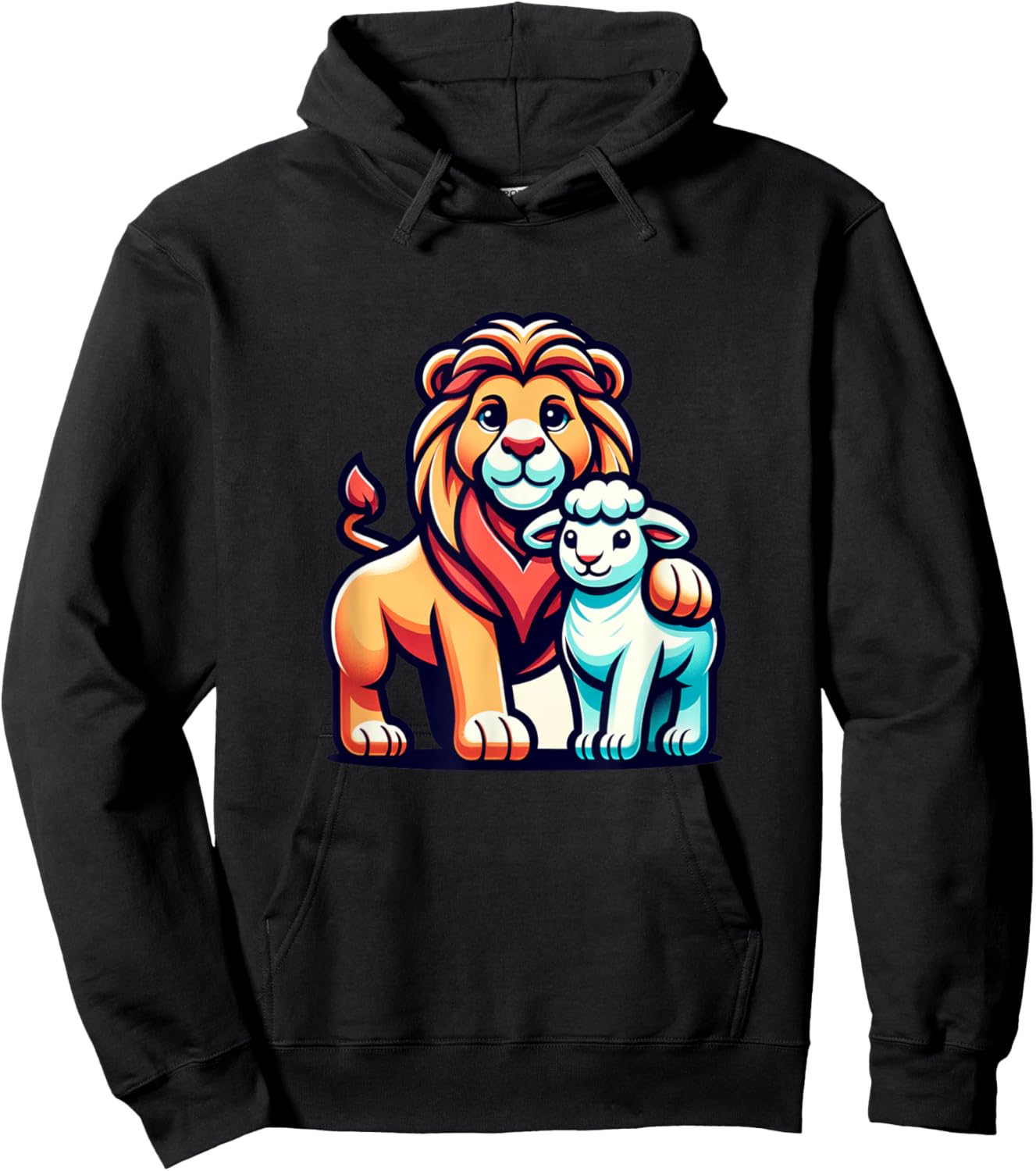 Lion and Lamb Kids Faith Mascot Christian Design Hoodie - Hoodie | Black