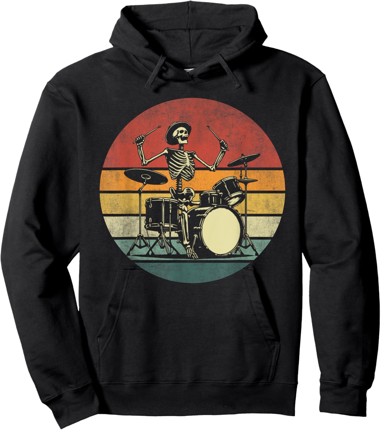 Retro Drummer Rock Skeleton Drummer Skeleton Playing Drum Hoodie - Hoodie | Black