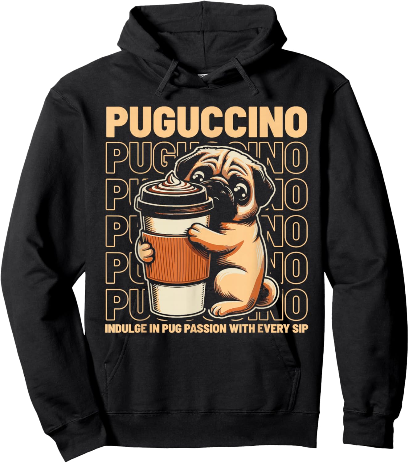 Puguccino Pug Coffee Cappuccino Hoodie - Hoodie | Black