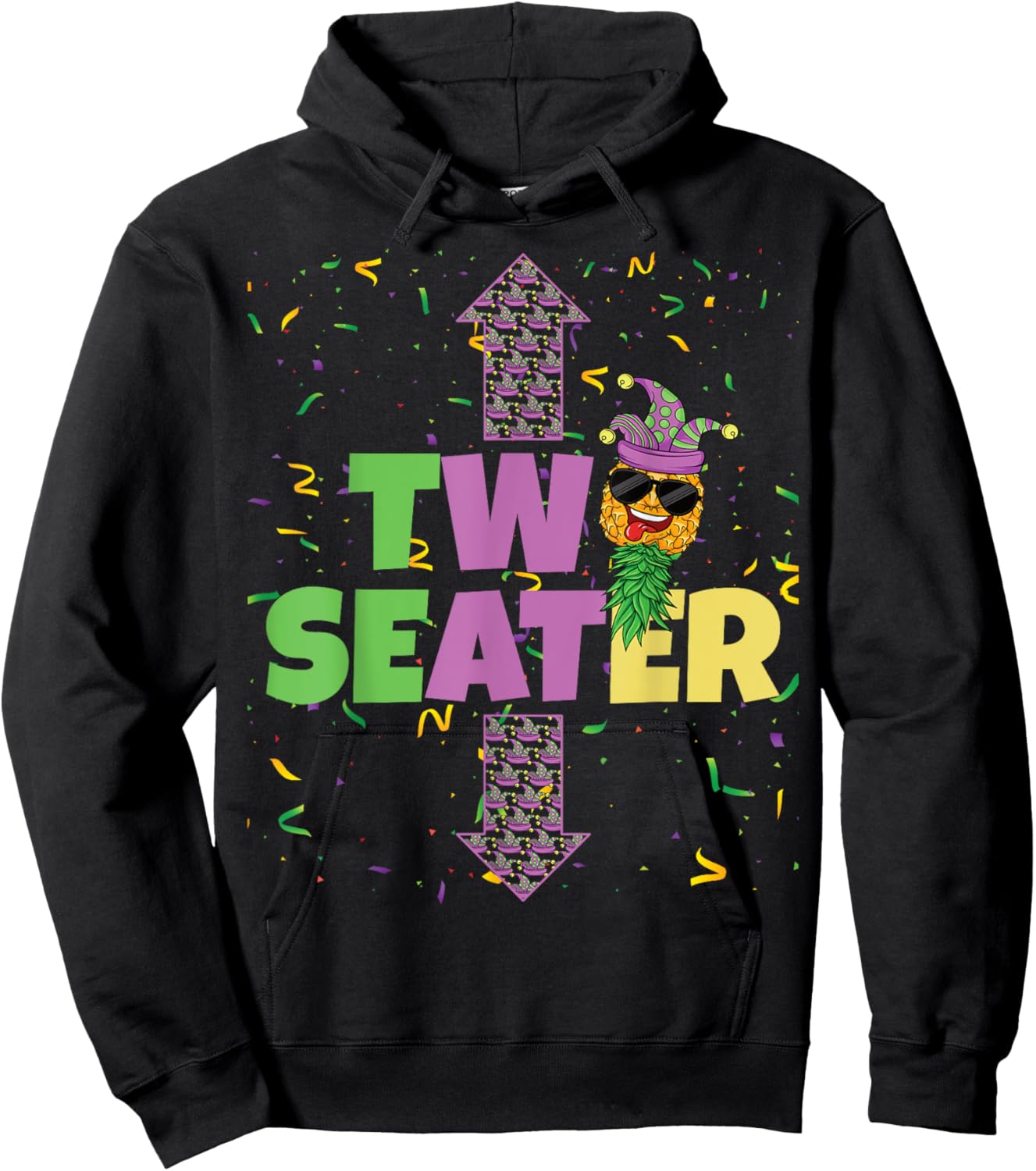 Two Seater Mardi Gras Upside Down Pineapple Swinger Men Hoodie - Hoodie | Black