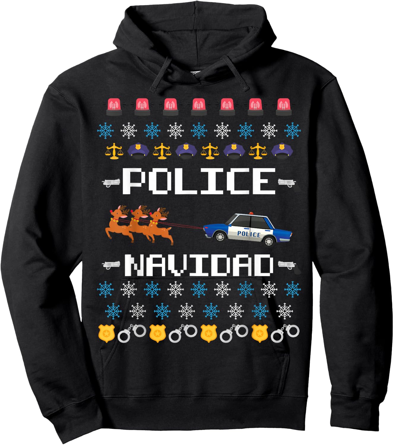 Police Navidad Ugly Christmas Sweater Policeman Officer Hoodie - Hoodie | Black