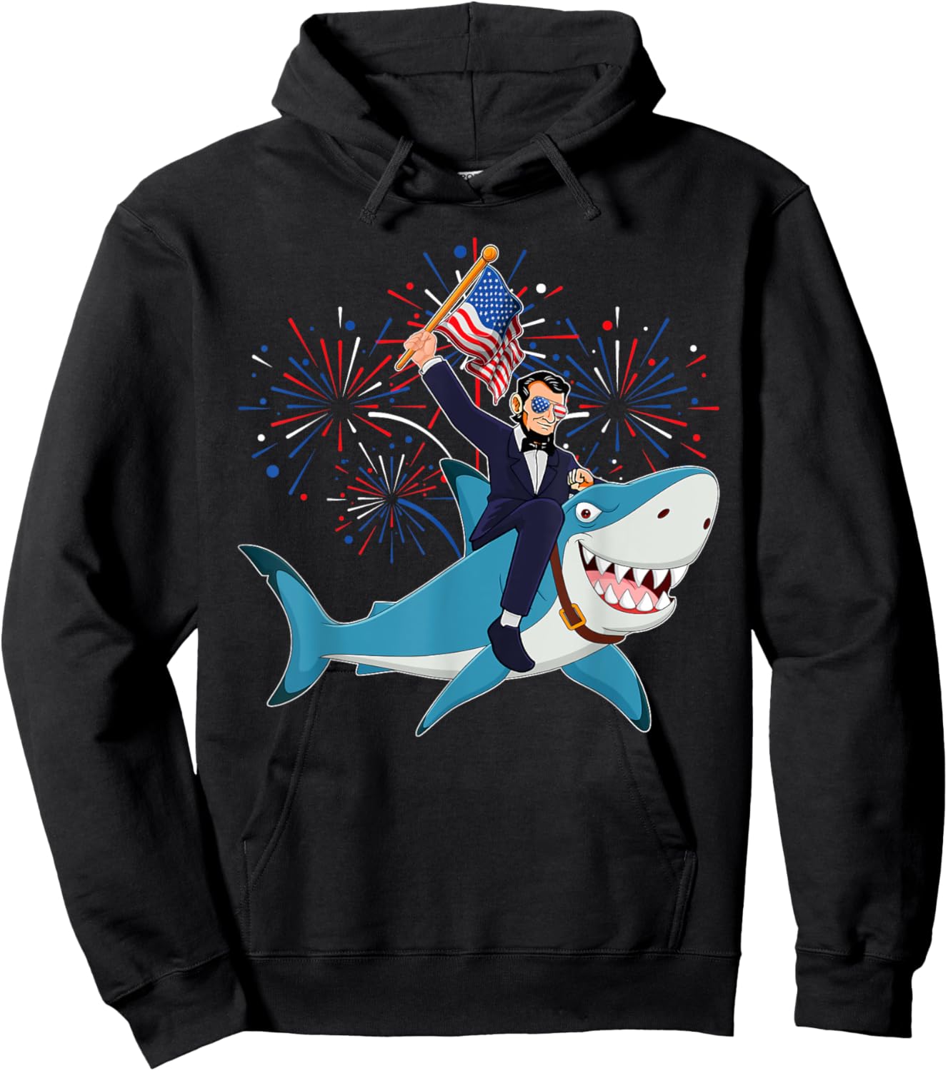 Lincoln Riding Shark 4th Of July Party Patriot Toddler Boys Hoodie - Hoodie | Black